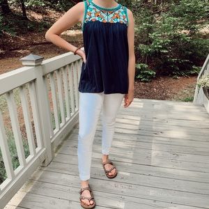 Crown & Ivy Embroidered Navy Top